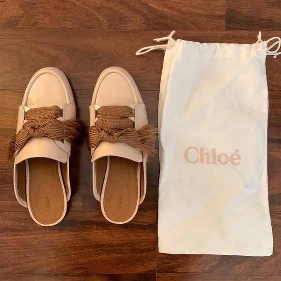 Authentic Chloé Patent Leather Bow Mule Loafer Flats, Size 36.5 - Picture 12 of 13